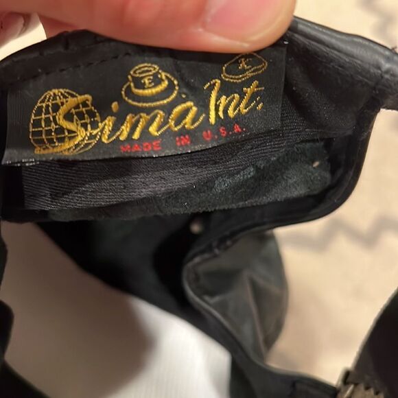 Black genuine Leather Baseball Cap Sima International Adjustable made in USA - Picture 7 of 9